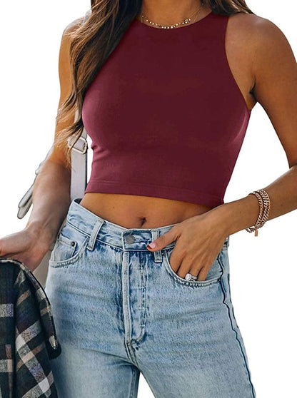 REORIA Women’S Sexy Sleeveless Racer Back Tank Tops Halter Neck Crop Tops 70-burgundy / X-Large