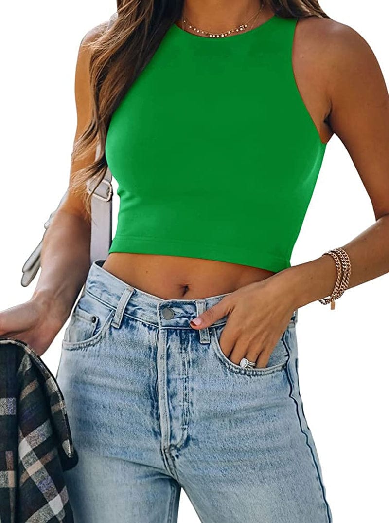 REORIA Women’S Sexy Sleeveless Racer Back Tank Tops Halter Neck Crop Tops 92-green / X-Large