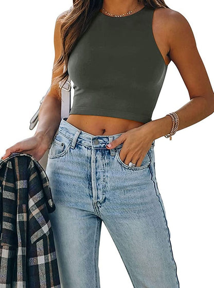 REORIA Women’S Sexy Sleeveless Racer Back Tank Tops Halter Neck Crop Tops 80-grey / X-Large