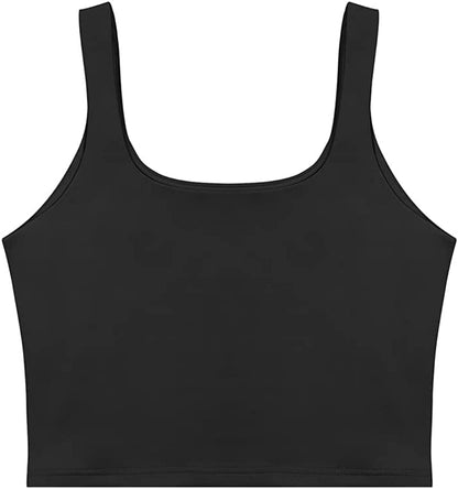 REORIA Women’S Sexy Square Neck Double Lined Seamless Sleeveless Cropped Tank Yoga Crop Tops