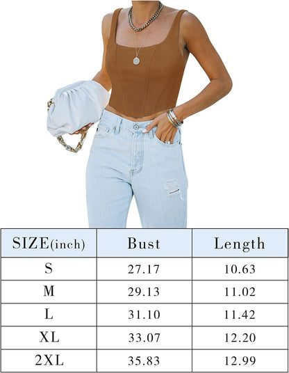 REORIA Women'S Summer Sexy Square Neck Sleeveless Bustier Corset Crop Tank Tops