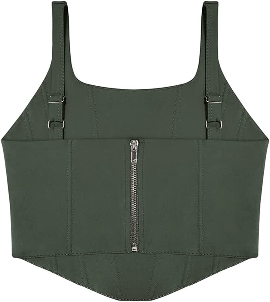REORIA Women'S Summer Sexy Square Neck Sleeveless Bustier Corset Crop Tank Tops