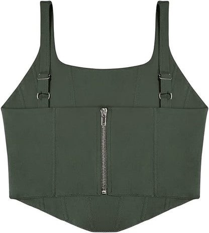 REORIA Women'S Summer Sexy Square Neck Sleeveless Bustier Corset Crop Tank Tops