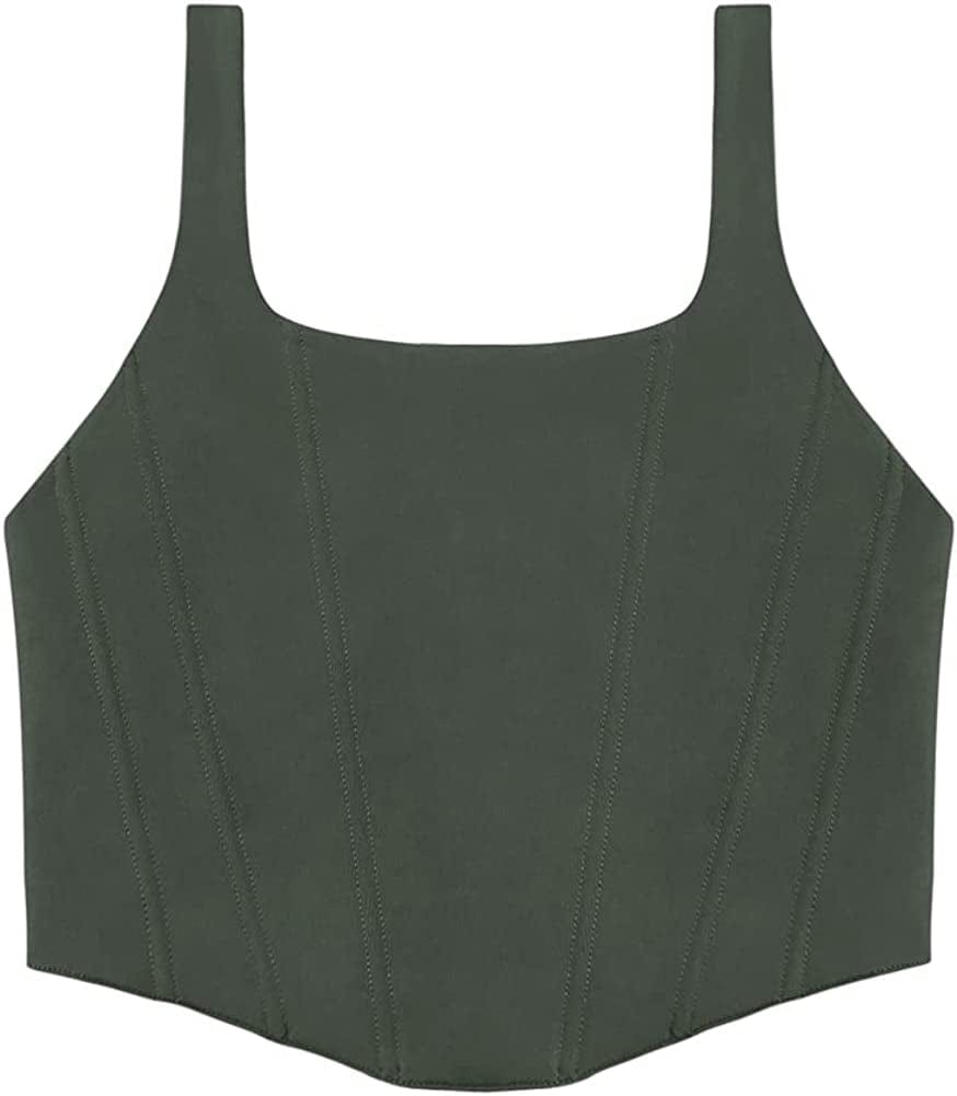 REORIA Women'S Summer Sexy Square Neck Sleeveless Bustier Corset Crop Tank Tops