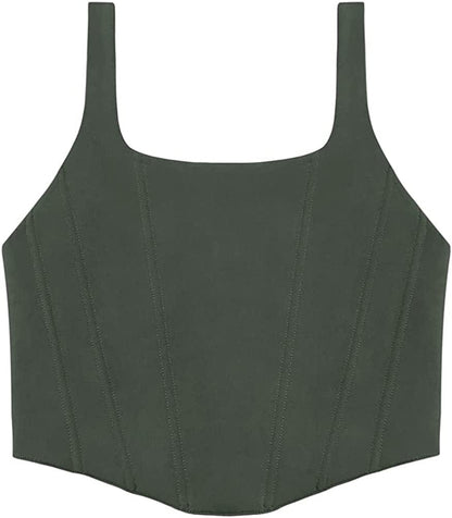 REORIA Women'S Summer Sexy Square Neck Sleeveless Bustier Corset Crop Tank Tops