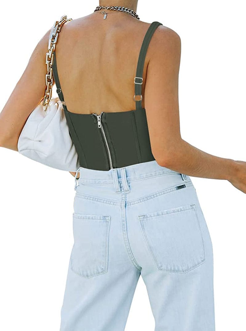 REORIA Women'S Summer Sexy Square Neck Sleeveless Bustier Corset Crop Tank Tops