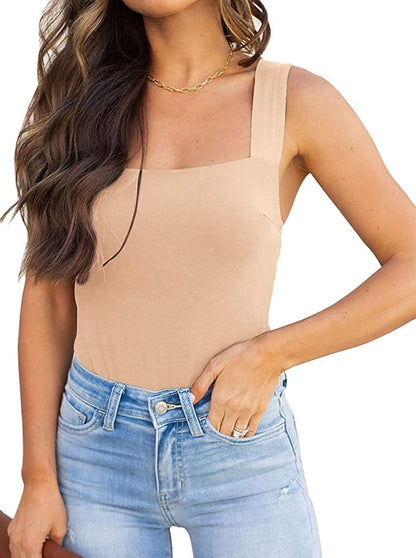 REORIA Womens Sexy Square Neck Sleeveless Tank Tops Bodysuits Clubwear Nude / XX-Large