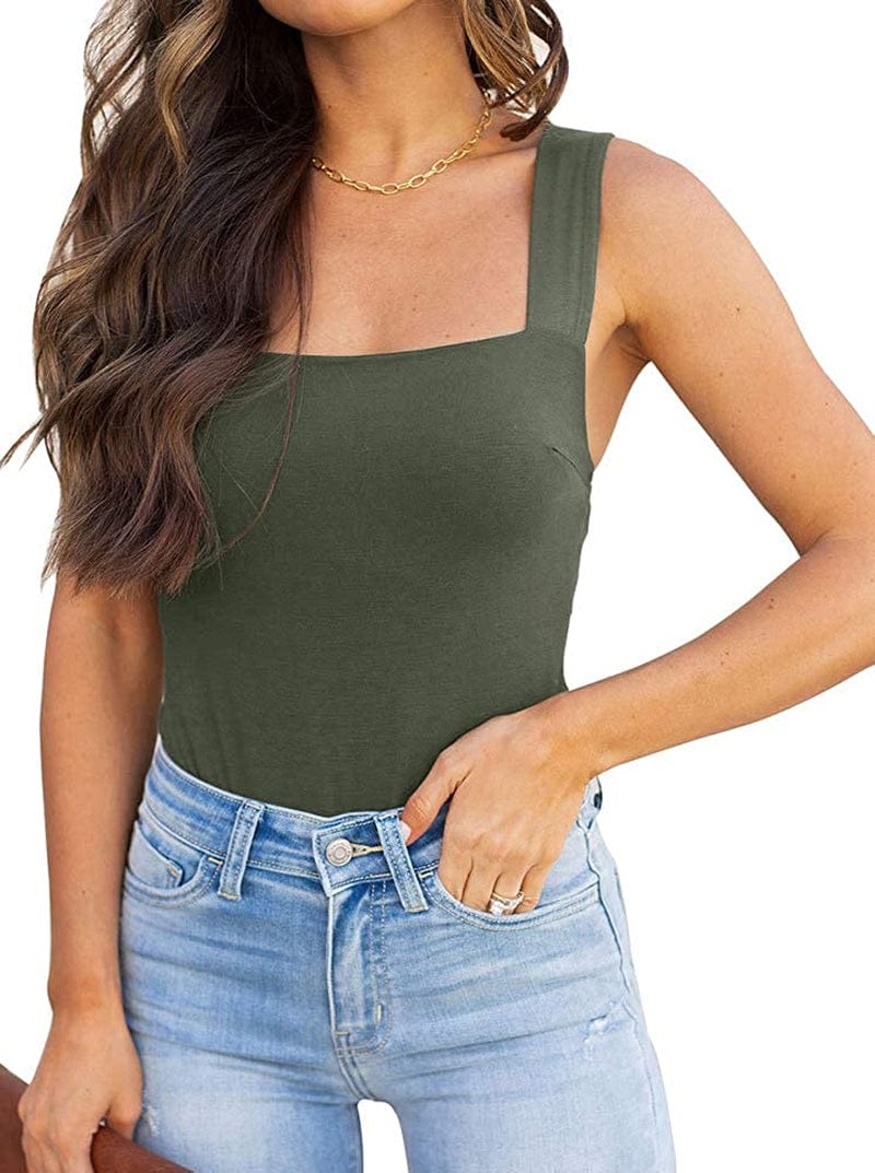 REORIA Womens Sexy Square Neck Sleeveless Tank Tops Bodysuits Clubwear Grey Green / XX-Large
