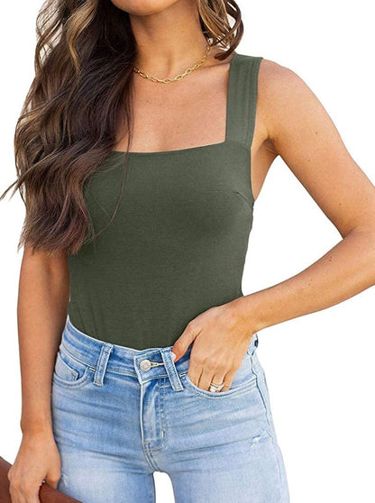 REORIA Womens Sexy Square Neck Sleeveless Tank Tops Bodysuits Clubwear Grey Green / XX-Large