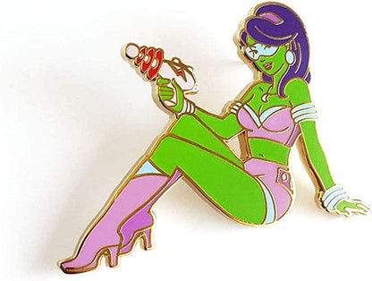 Retro Sci-Fi Alien Pin up Girl Enamel Lapel Pin