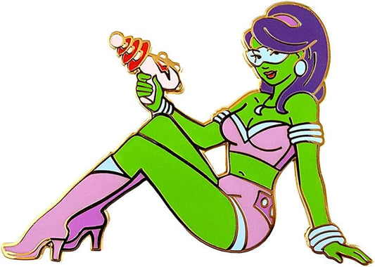 Retro Sci-Fi Alien Pin up Girl Enamel Lapel Pin