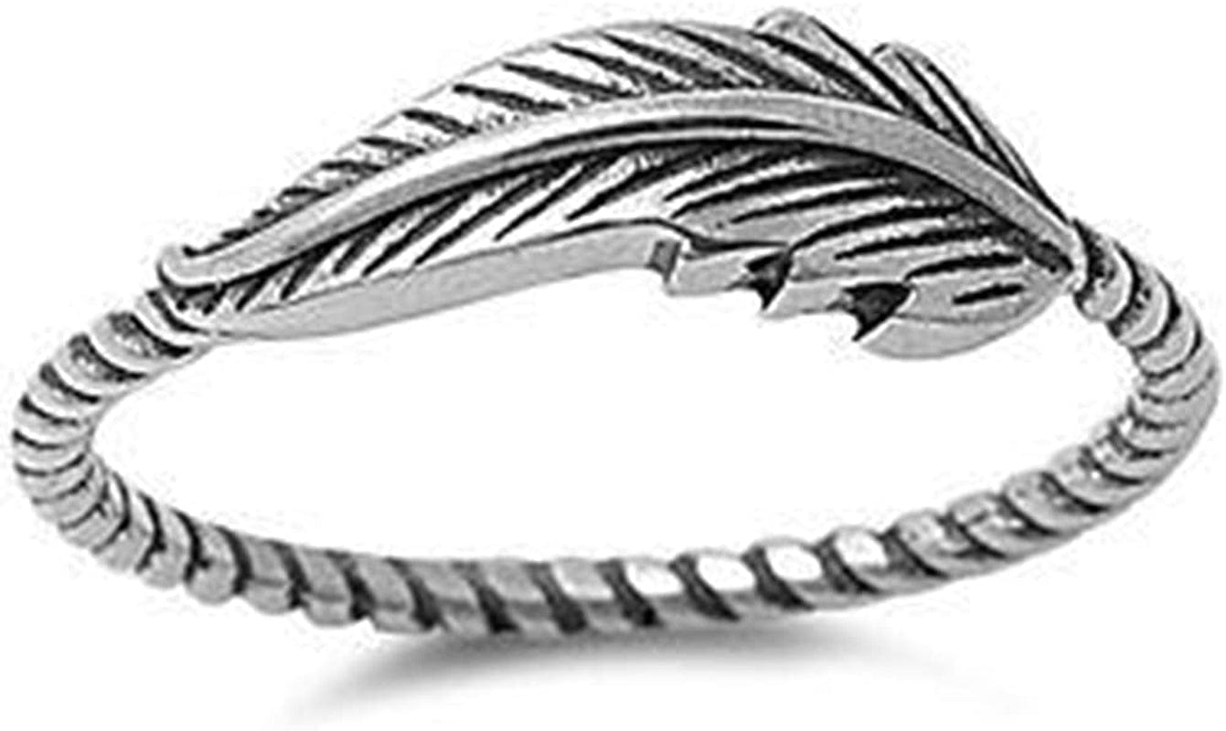 Retro Vintage Oxidized Stainless Steel Leaf Braided Twisted Wrap Thumb Ring Oxidized Silver / 7