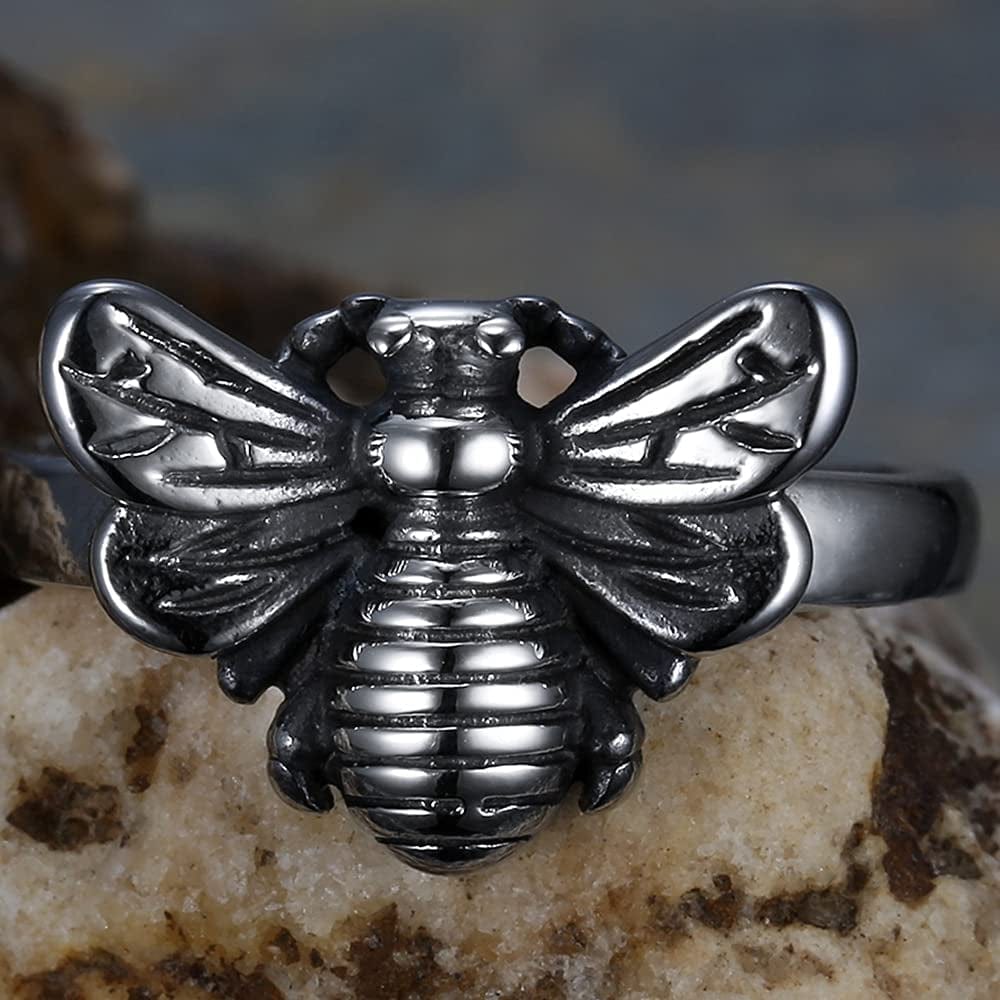 Retro Vintage Stainless Steel Cute Bee Style Birthday Party Holiday Halloween Ring