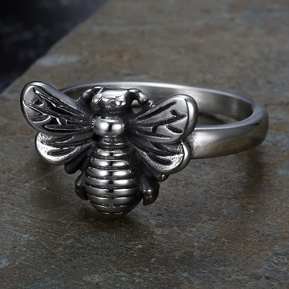Retro Vintage Stainless Steel Cute Bee Style Birthday Party Holiday Halloween Ring