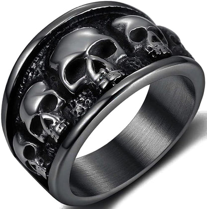 Retro Vintage Stainless Steel Gothic Death Skull Skeleton Cocktail Party Biker Statement Halloween Ring Black / 8