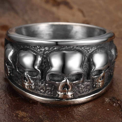 Retro Vintage Stainless Steel Gothic Death Skull Skeleton Cocktail Party Biker Statement Halloween Ring