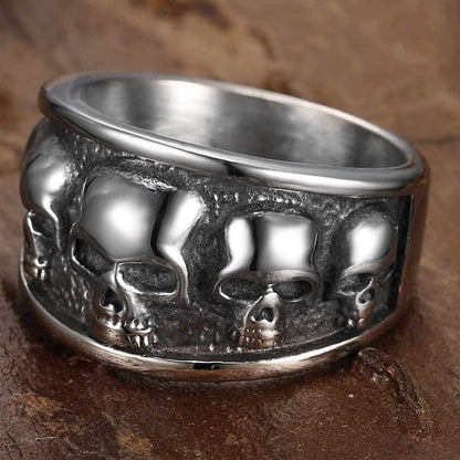 Retro Vintage Stainless Steel Gothic Death Skull Skeleton Cocktail Party Biker Statement Halloween Ring