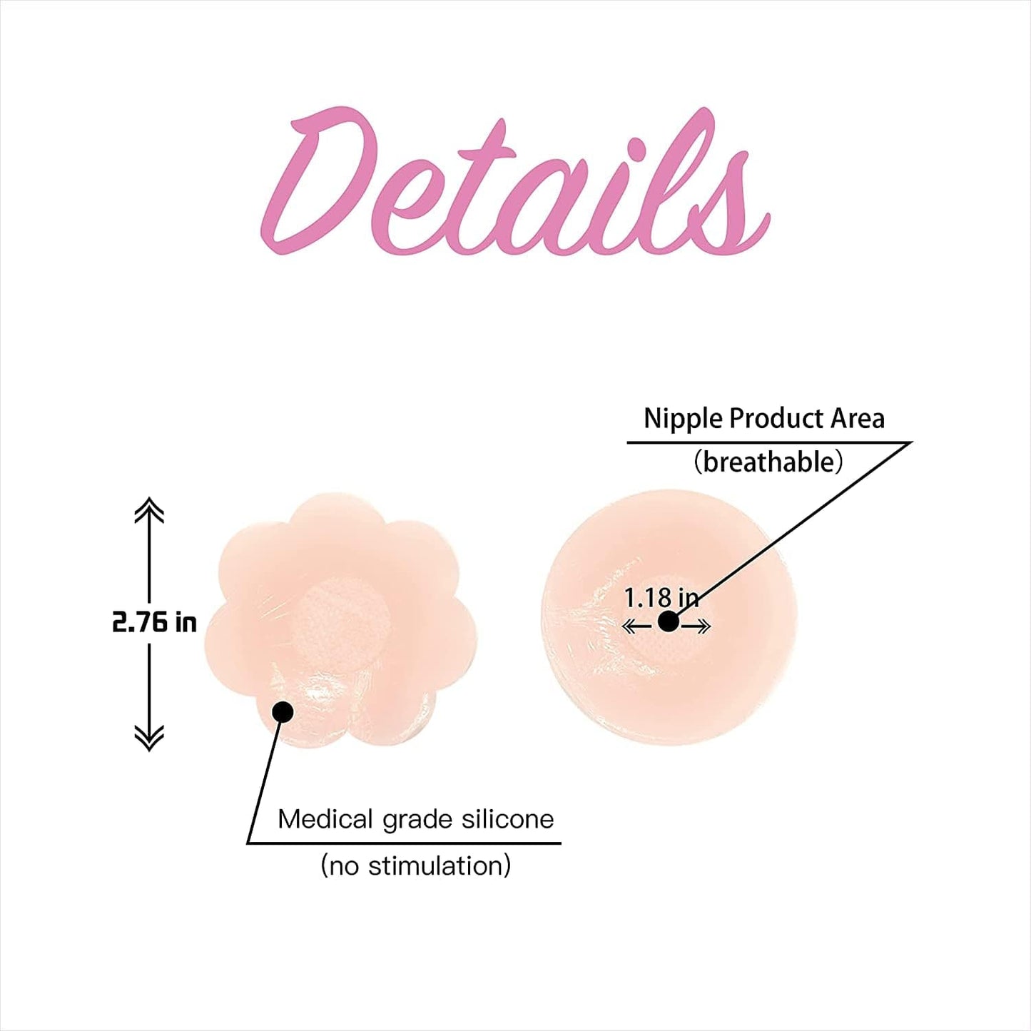 Reusable Silicon Nipple Cover - 4 Pairs, Thin Self-Adhesive Breast Covers, Pasty Bra Pad, Invisible Pasties No Show Bra for Women (Shape: 4Pcs Rounds + 4Pcs Flowers)
