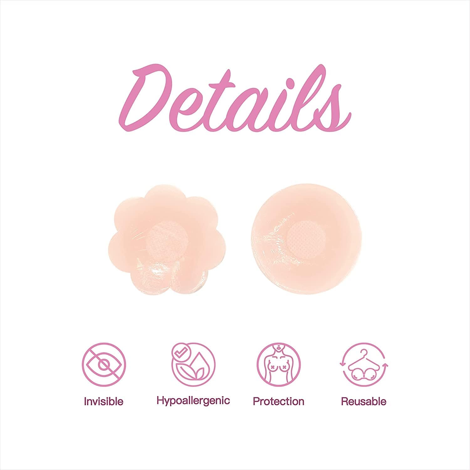 Reusable Silicon Nipple Cover - 4 Pairs, Thin Self-Adhesive Breast Covers, Pasty Bra Pad, Invisible Pasties No Show Bra for Women (Shape: 4Pcs Rounds + 4Pcs Flowers)