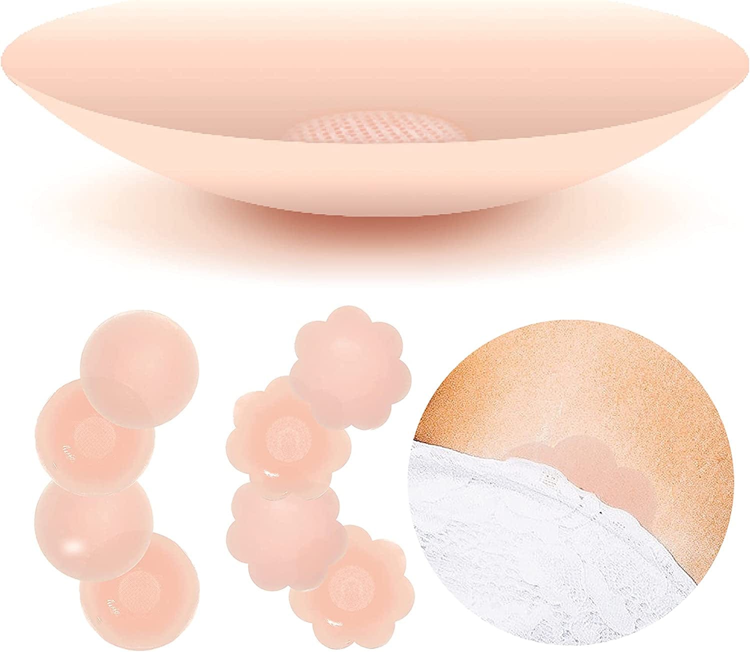 Reusable Silicon Nipple Cover - 4 Pairs, Thin Self-Adhesive Breast Covers, Pasty Bra Pad, Invisible Pasties No Show Bra for Women (Shape: 4Pcs Rounds + 4Pcs Flowers)