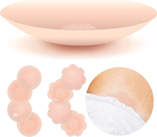 Reusable Silicon Nipple Cover - 4 Pairs, Thin Self-Adhesive Breast Covers, Pasty Bra Pad, Invisible Pasties No Show Bra for Women (Shape: 4Pcs Rounds + 4Pcs Flowers)