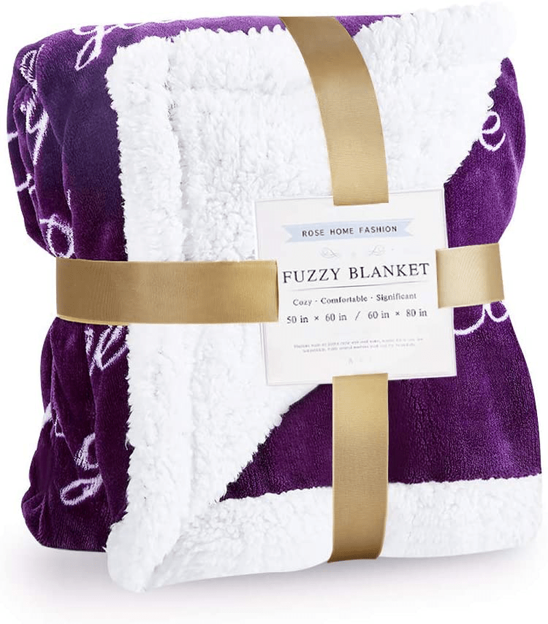 RHF Sherpa Blanket w/Words of Warm Hug, Family, Friendship, Positive Energy Healing Thoughts, Super Soft, Birthday Gifts for Women Men, Gift for Women, Womens Gifts, Mom Birthday Gifts(Throw, Violet) Arts & Entertainment > Party & Celebration > Gift Giving Rose Home Fashion Violet Throw (50 in x 60 in) 