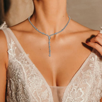 Rhinestone Bride Necklace Earrings Set Silver Crystal Bridal Wedding Jewelry Sets Prom Costume Jewelry Set Party Choker Necklace for Women and Girls
