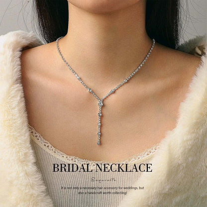 Rhinestone Bride Necklace Earrings Set Silver Crystal Bridal Wedding Jewelry Sets Prom Costume Jewelry Set Party Choker Necklace for Women and Girls