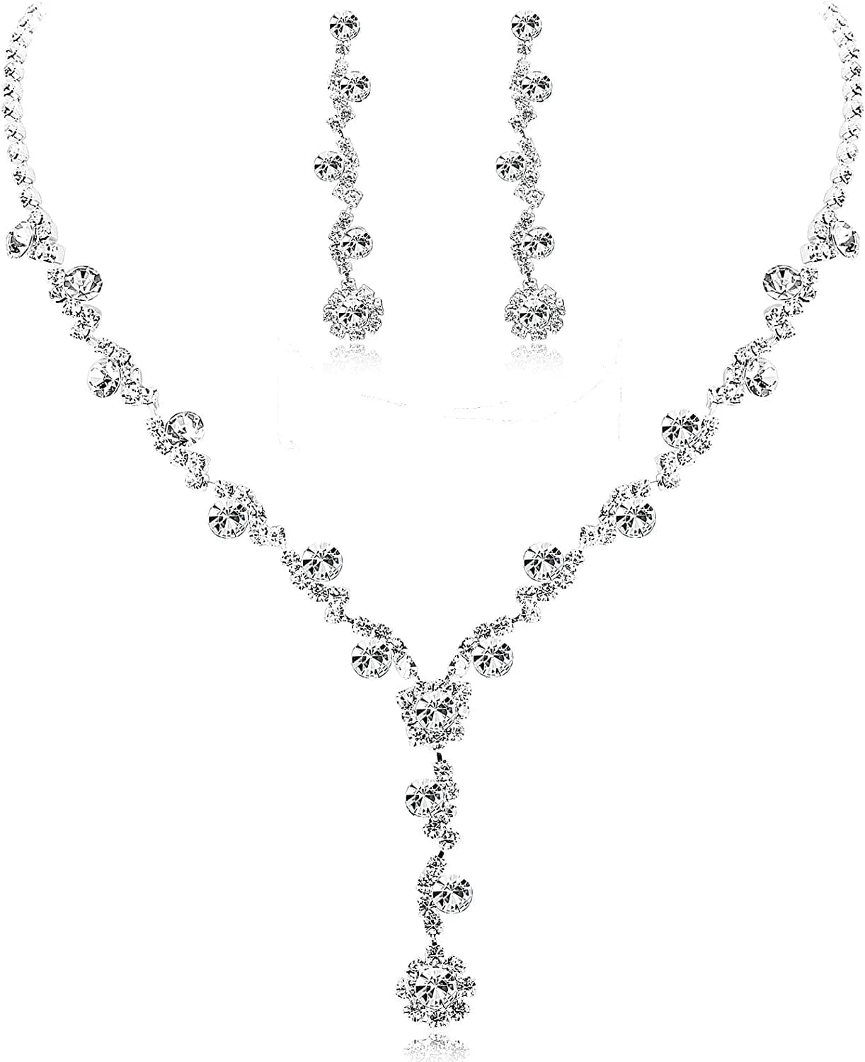 Rhinestone Bridesmaid Jewelry Sets for Women Necklace and Earring Set for Wedding with Crystal Bracelet B:Earring+Necklace