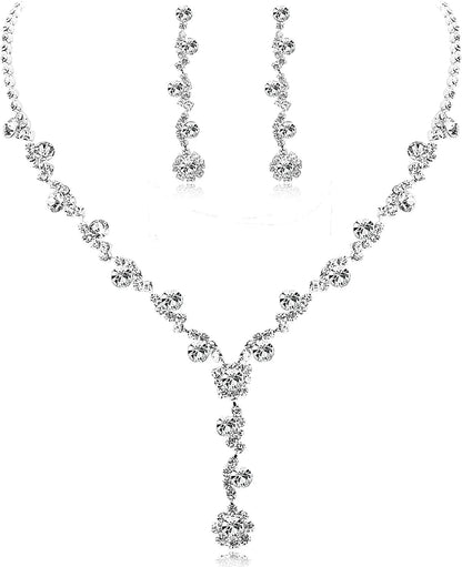 Rhinestone Bridesmaid Jewelry Sets for Women Necklace and Earring Set for Wedding with Crystal Bracelet B:Earring+Necklace
