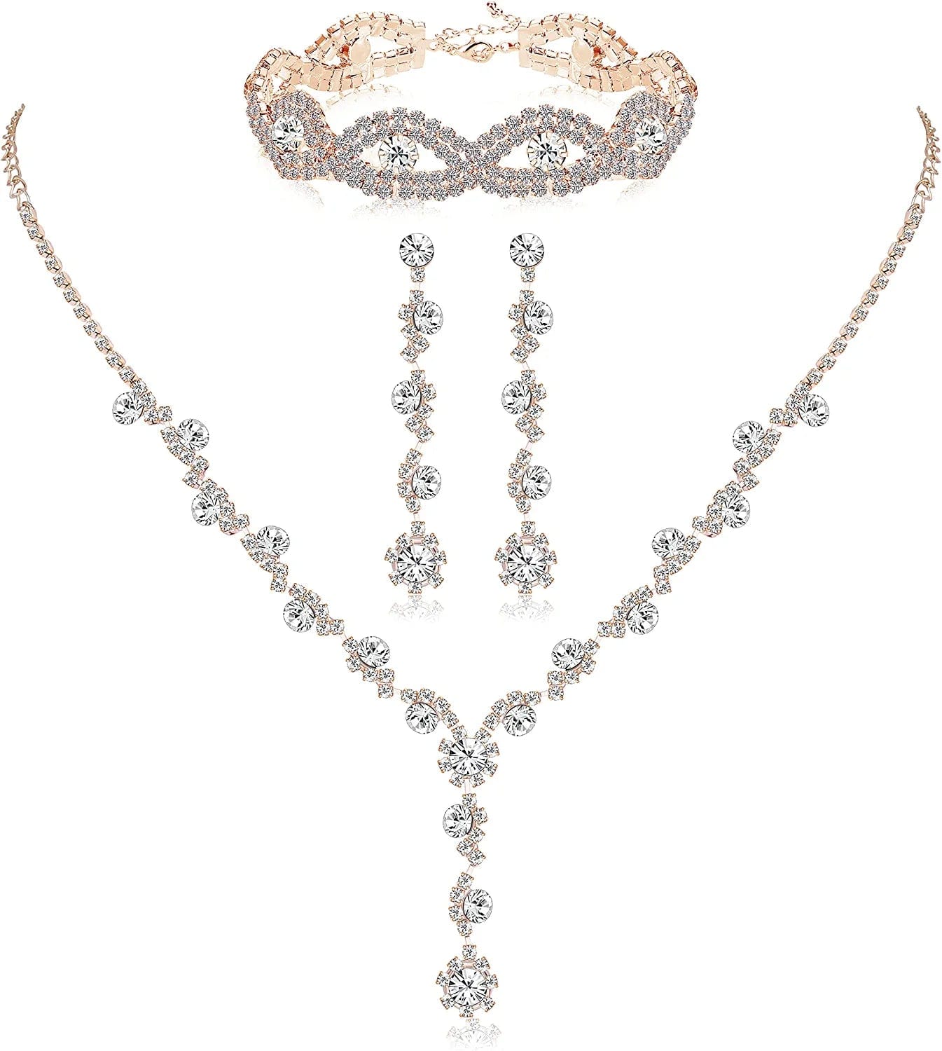 Rhinestone Bridesmaid Jewelry Sets for Women Necklace and Earring Set for Wedding with Crystal Bracelet D:Earring+Necklace+Bracelet