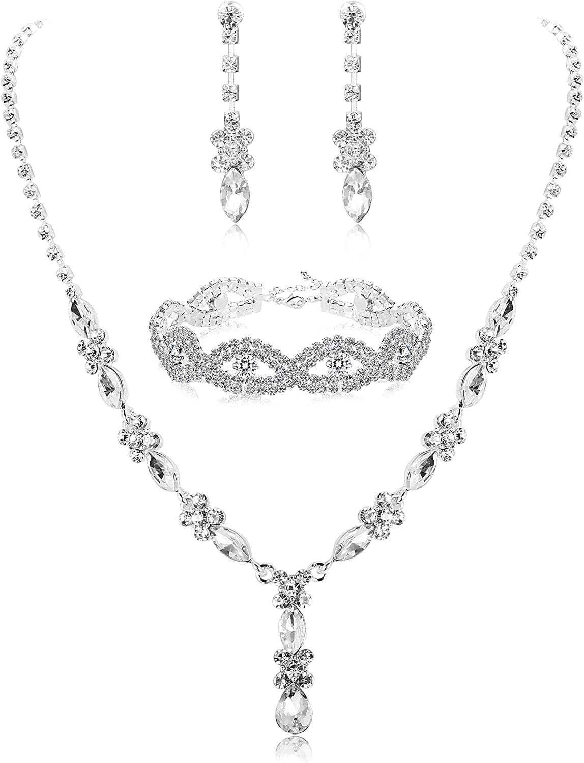 Rhinestone Bridesmaid Jewelry Sets for Women Necklace and Earring Set for Wedding with Crystal Bracelet C: Earring+Necklace+Bracelet