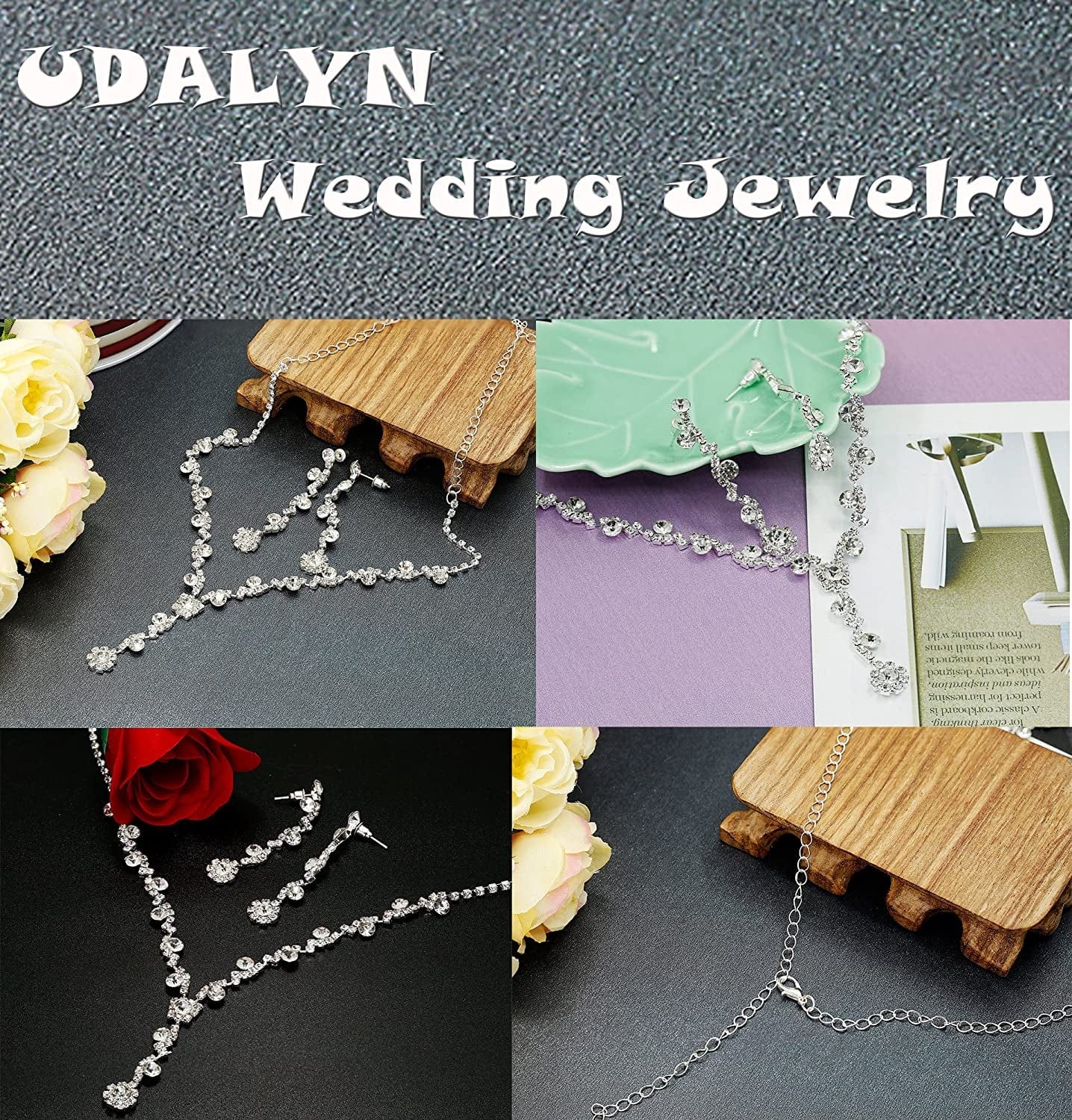 Rhinestone Bridesmaid Jewelry Sets for Women Necklace and Earring Set for Wedding with Crystal Bracelet