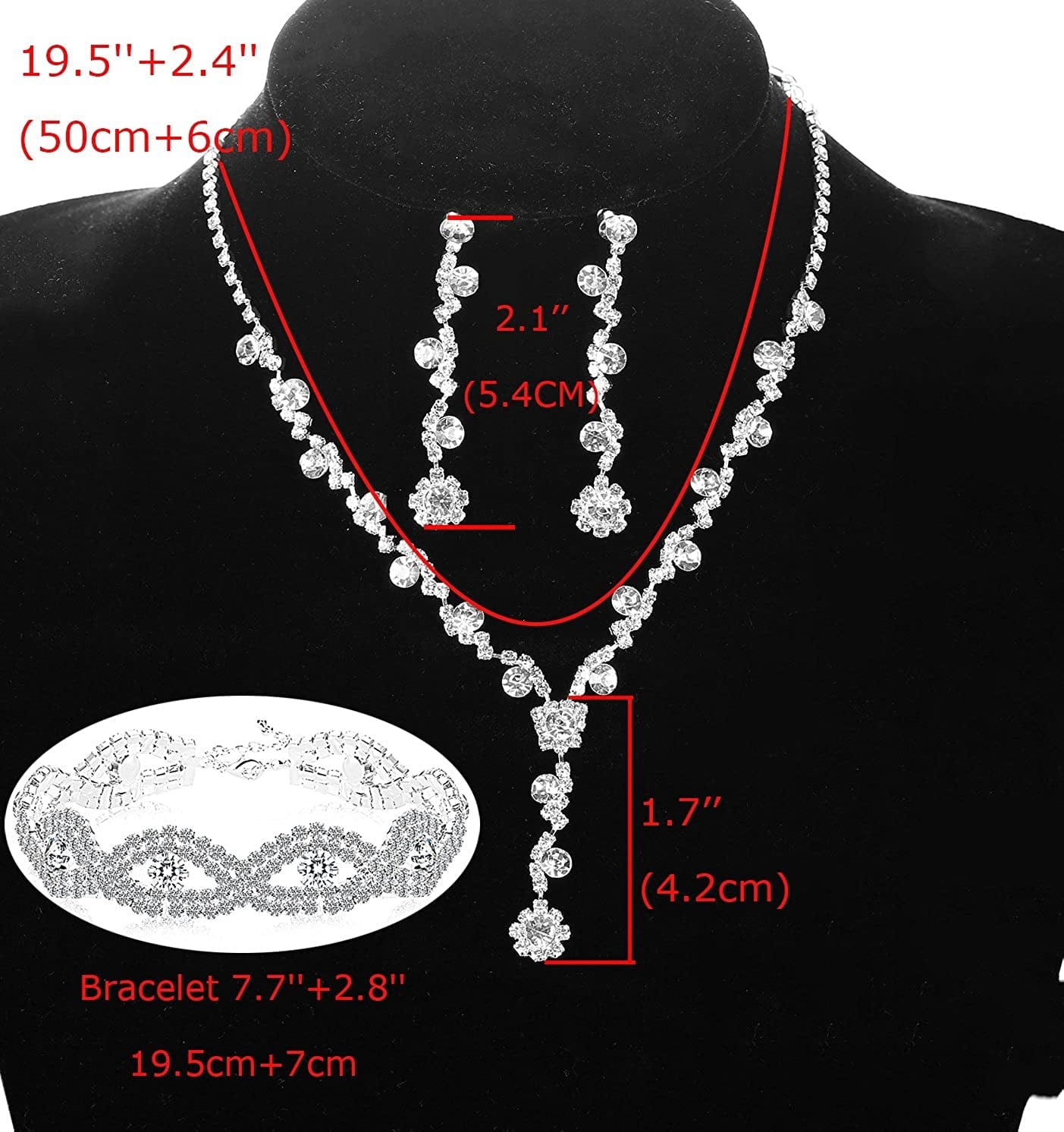 Rhinestone Bridesmaid Jewelry Sets for Women Necklace and Earring Set for Wedding with Crystal Bracelet