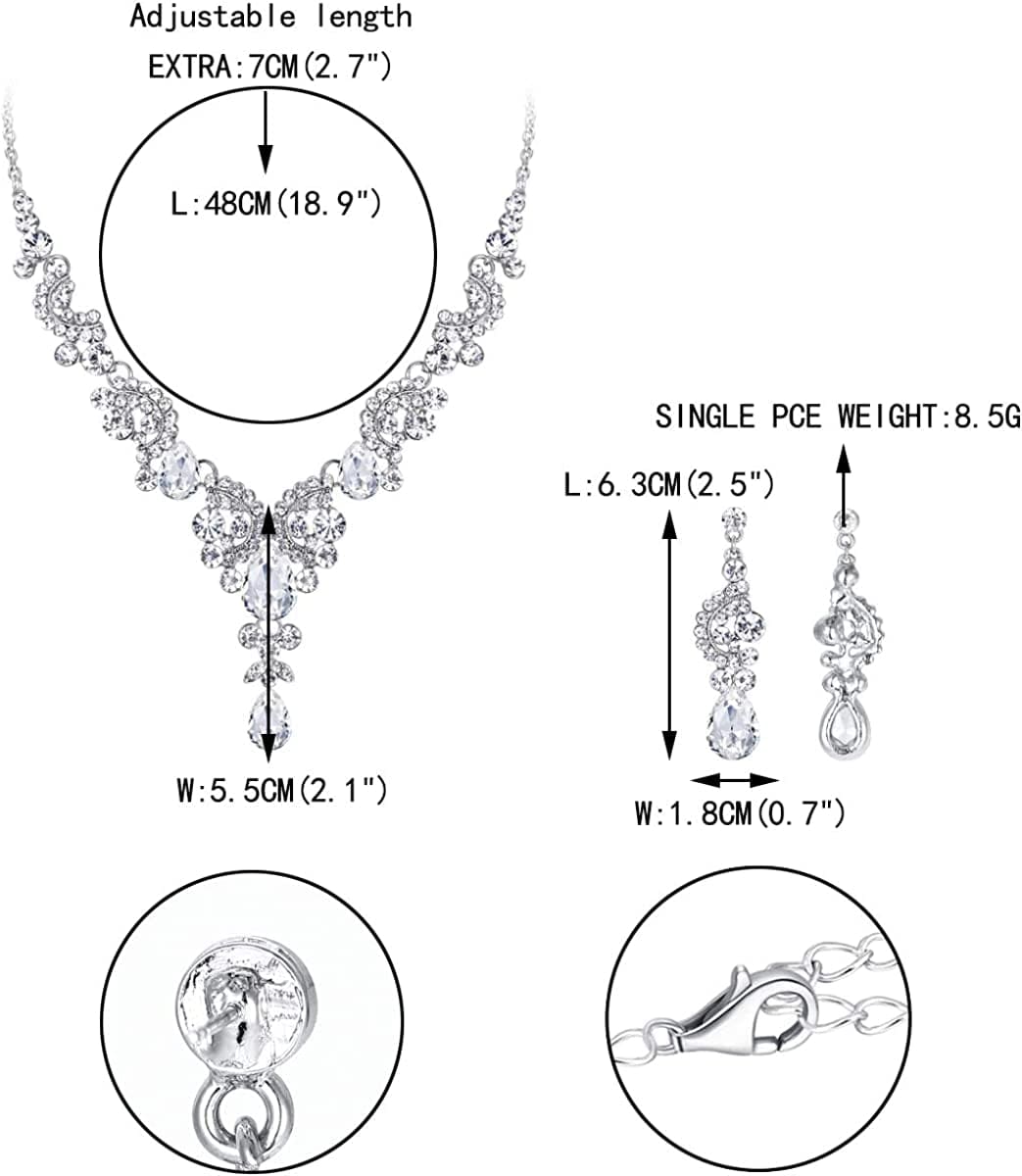 Rhinestone Crystal Bridal Floral Wave Teardrop Necklace Earrings Set