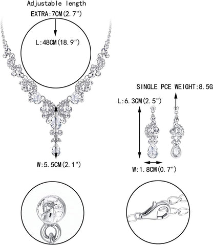 Rhinestone Crystal Bridal Floral Wave Teardrop Necklace Earrings Set
