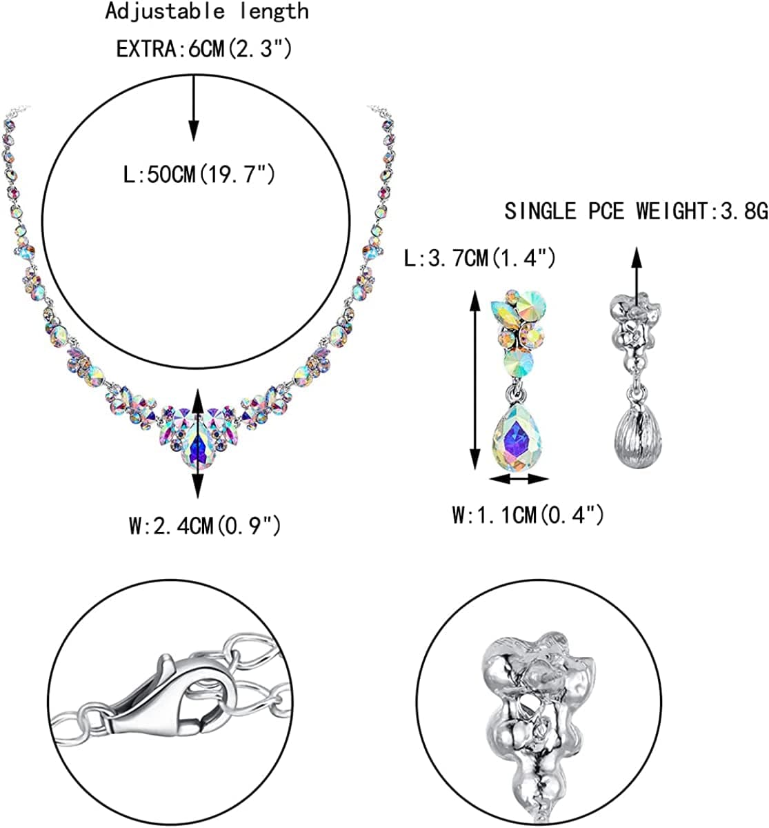 Rhinestone Crystal Elegant Bridal Floral Teardrop Necklace Earrings Set
