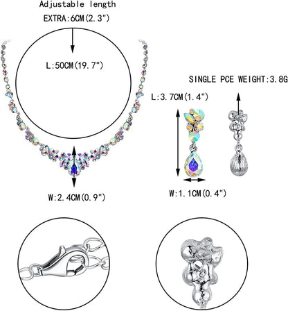 Rhinestone Crystal Elegant Bridal Floral Teardrop Necklace Earrings Set