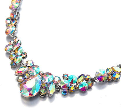 Rhinestone Crystal Elegant Bridal Floral Teardrop Necklace Earrings Set