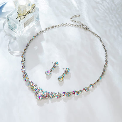Rhinestone Crystal Elegant Bridal Floral Teardrop Necklace Earrings Set