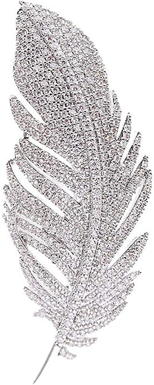 Rhinestone Feather Brooch Pin for Women Men Fashion Crystal Delicate Leaf Brooch Lapel Pins Elegant Dress Accessories Jewelry Boutonniere Corsage for Hat Bag Suit Tie Wedding Birthday