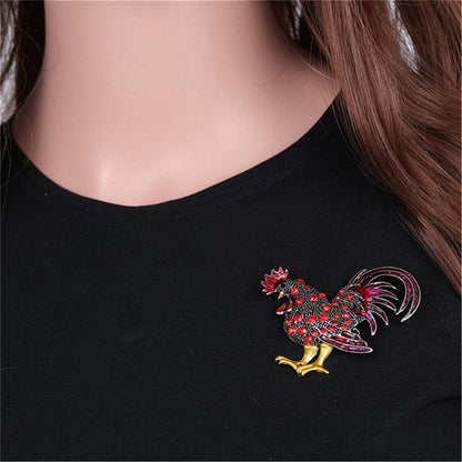 Rhinestone Rooster Brooch Pins Enamel Cock Lapel Pin Faux Crystal Zodiac Corsage Animal Chicken Brooch for Women Girl,Red, 6*6.5Cm