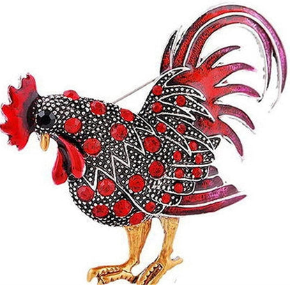 Rhinestone Rooster Brooch Pins Enamel Cock Lapel Pin Faux Crystal Zodiac Corsage Animal Chicken Brooch for Women Girl,Red, 6*6.5Cm Red