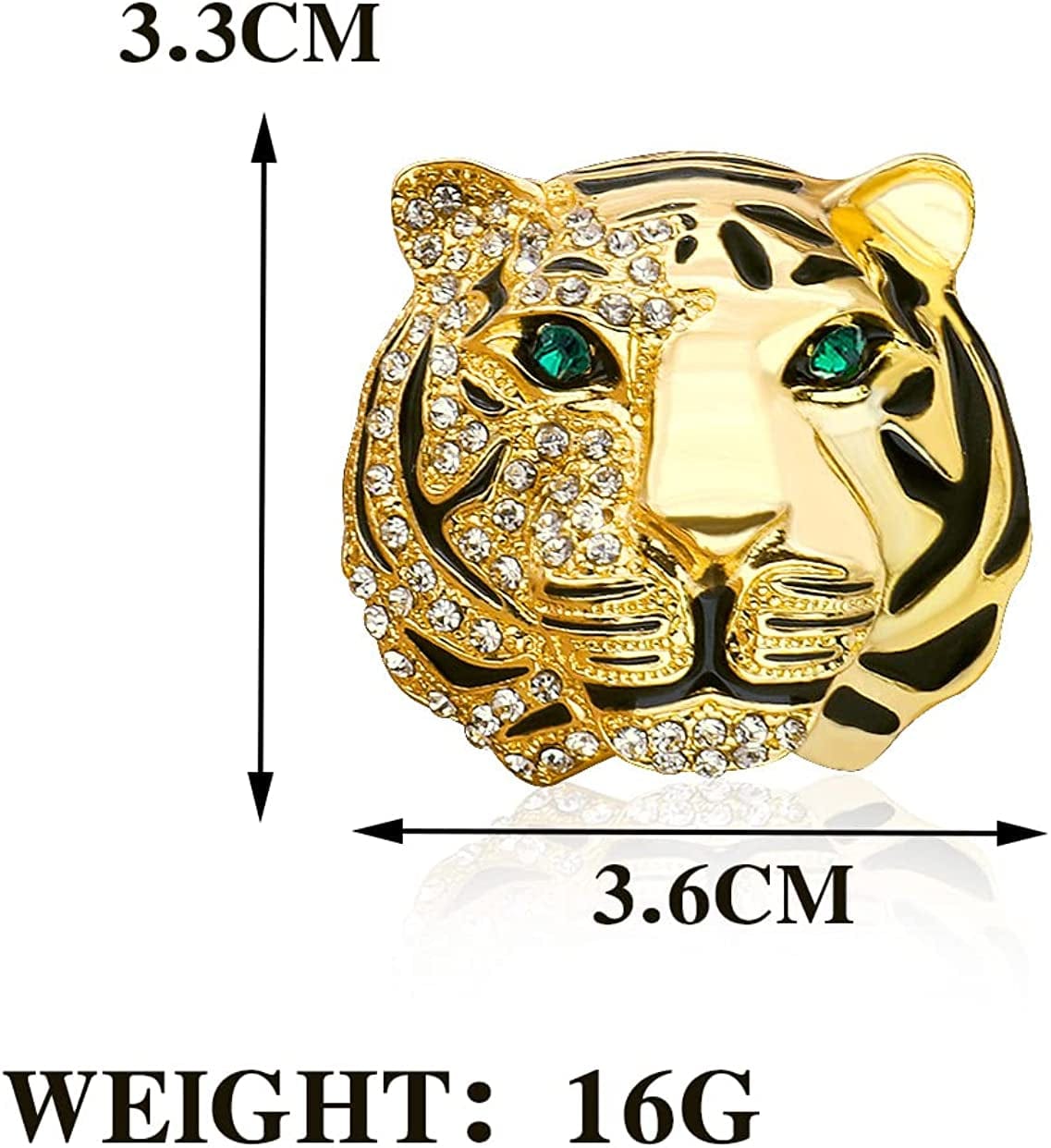 Rhinestone Tiger Head Brooch Pins.Gold Silver Animal Lapel Pin,Charm Lion Coat Collar Brooch for Men Suit Pin