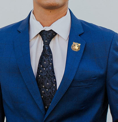 Rhinestone Tiger Head Brooch Pins.Gold Silver Animal Lapel Pin,Charm Lion Coat Collar Brooch for Men Suit Pin