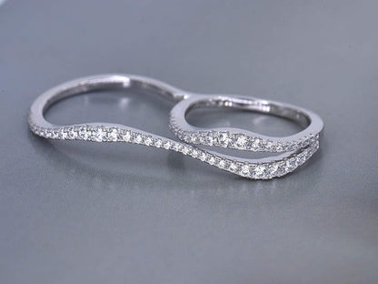 Rhodium Plated Sterling Silver 925 Double Finger Ring for Women
