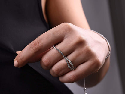 Rhodium Plated Sterling Silver 925 Double Finger Ring for Women