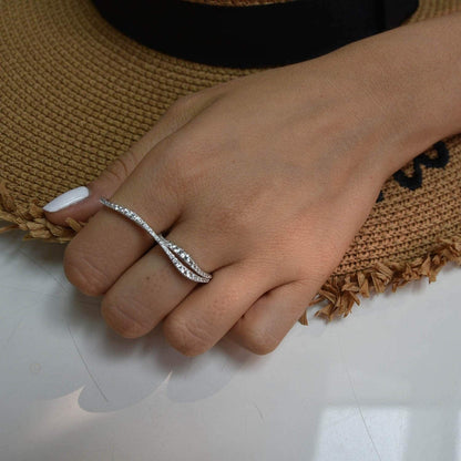 Rhodium Plated Sterling Silver 925 Double Finger Ring for Women