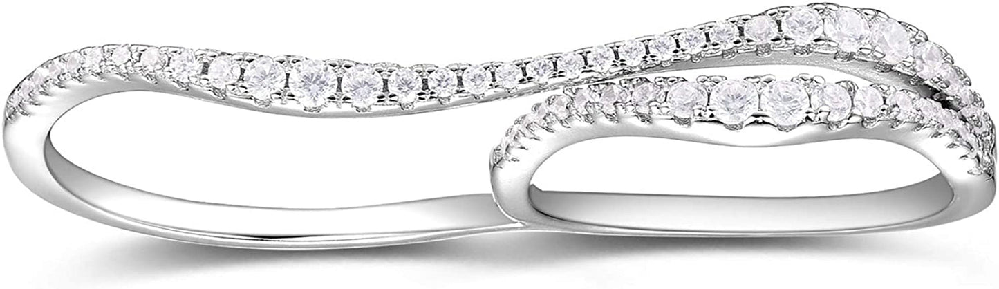 Rhodium Plated Sterling Silver 925 Double Finger Ring for Women Rhodium Plated / 5