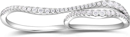 Rhodium Plated Sterling Silver 925 Double Finger Ring for Women Rhodium Plated / 5